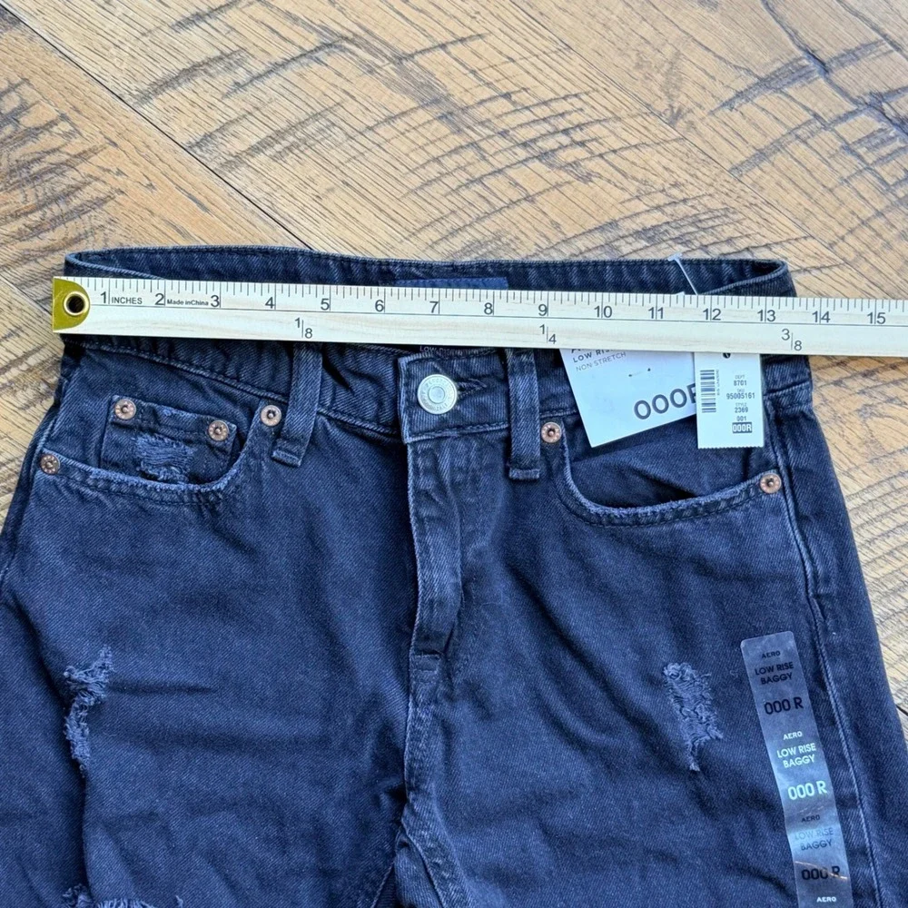 Aeropostale Low Rise‎ Baggy Distressed Jeans Size 000R Black Non Stretch Denim